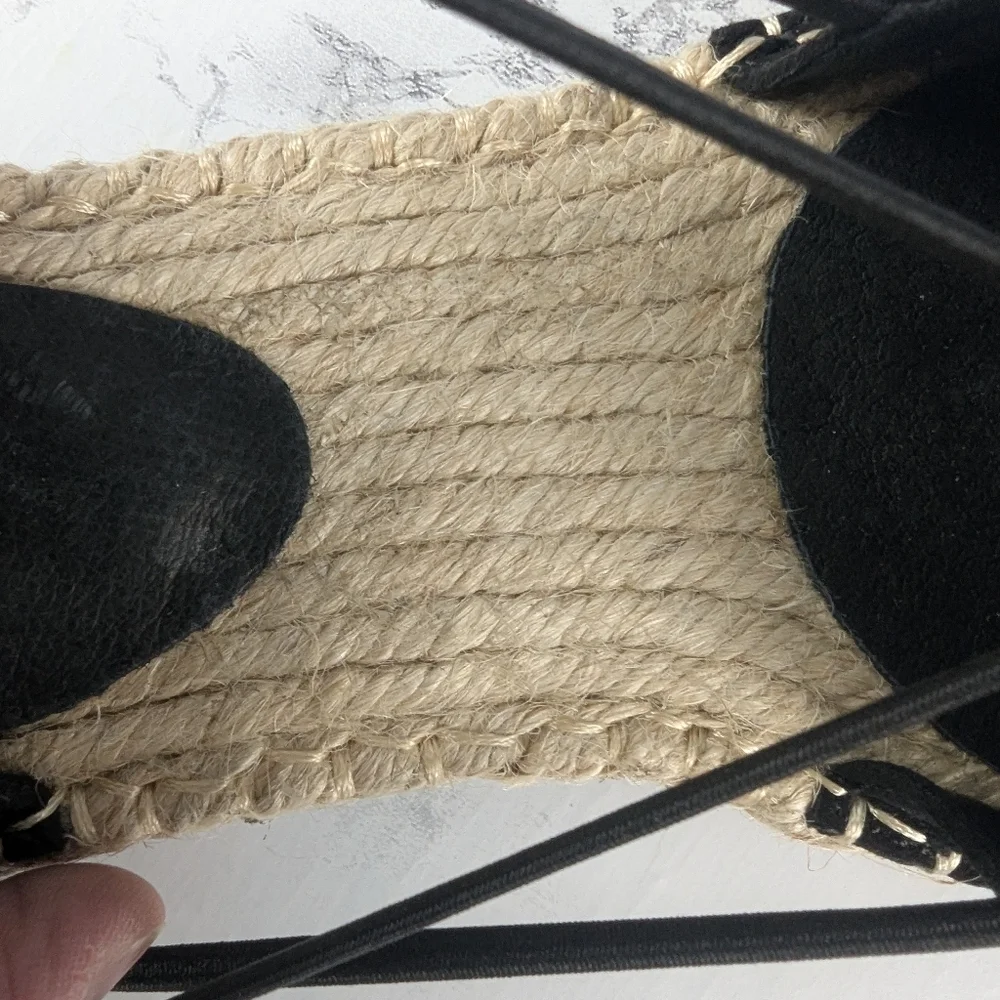 Eileen Fisher Black Perforated Suede Lace Espadrilles Size 7.5 - Picture 10 of 11